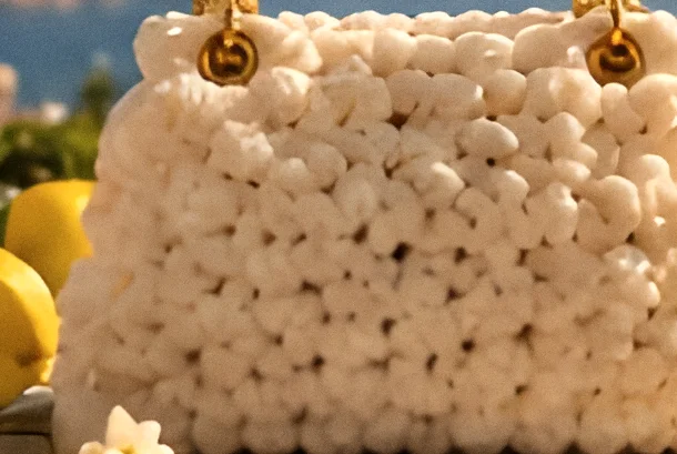 Punto pieno color crema della borsa Lipari, limoni sullo sfondo