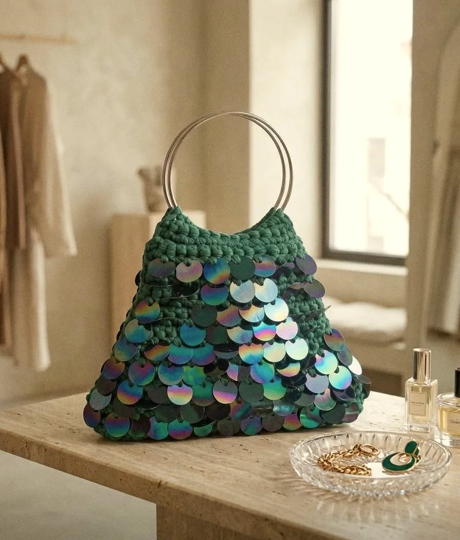 Borsa Marettimo con paillettes iridescenti verde smeraldo